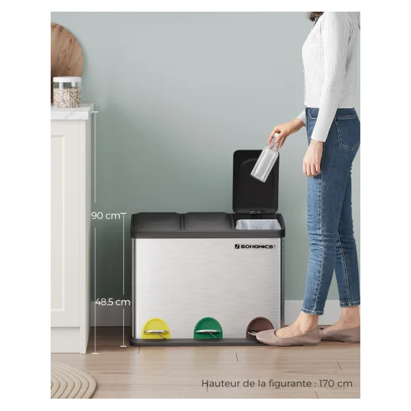 Poubelle de Cuisine Poubelle de Tri à 3 Compartiments 3x15L