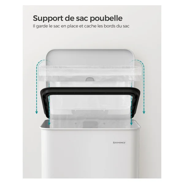 Poubelle de Cuisine à Pédale en Acier 40L Blanc avec Couvercle