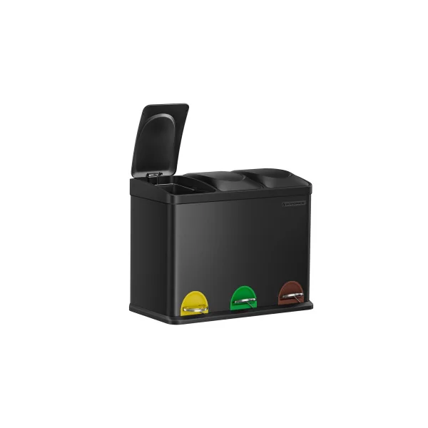 Poubelle de Tri à 3 Compartiments 45L avec Seaux Intérieurs Poubelle en Acier3 x 15L Noir