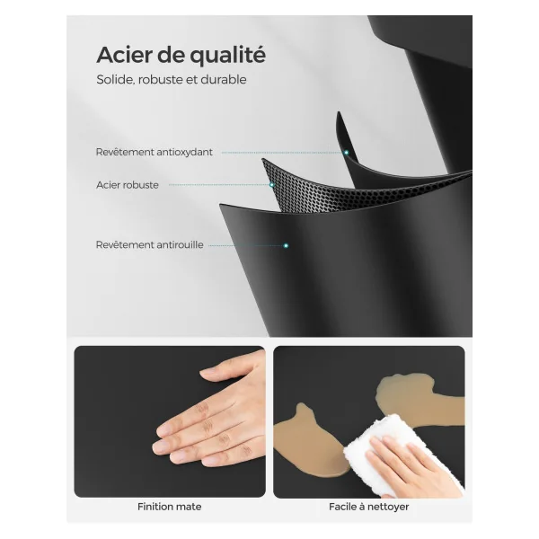 Poubelle de Tri à 3 Compartiments 45L avec Seaux Intérieurs Poubelle en Acier3 x 15L Noir