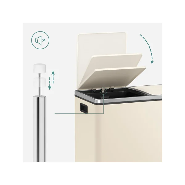 Poubelle en Acier 2x30L Blanc Cassé Poubelle avec Double Compartiment Anti-Traces de Doigts