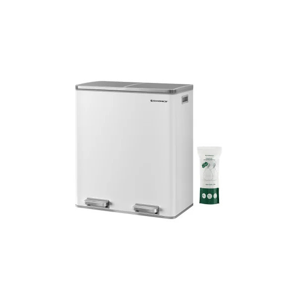 Poubelle en Acier 2x30L Blanc Poubelle avec Double Compartiment Anti-Traces de Doigts