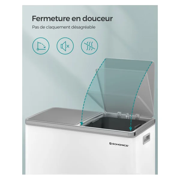 Poubelle en Acier 2x30L Blanc Poubelle avec Double Compartiment Anti-Traces de Doigts