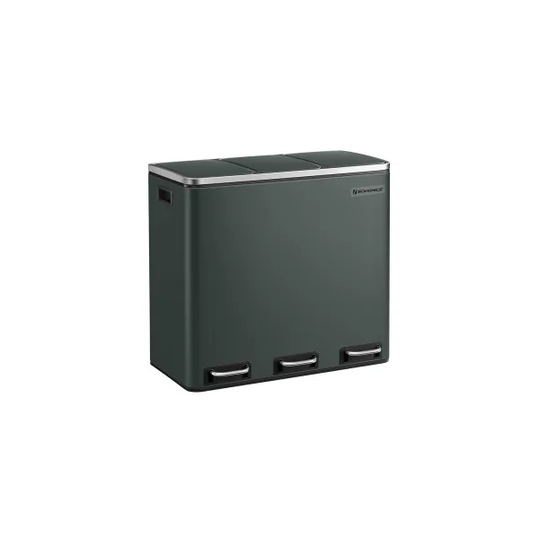 Poubelle en Acier 3x18L Gris Verdâtre Poubelle avec Triple Compartiments
