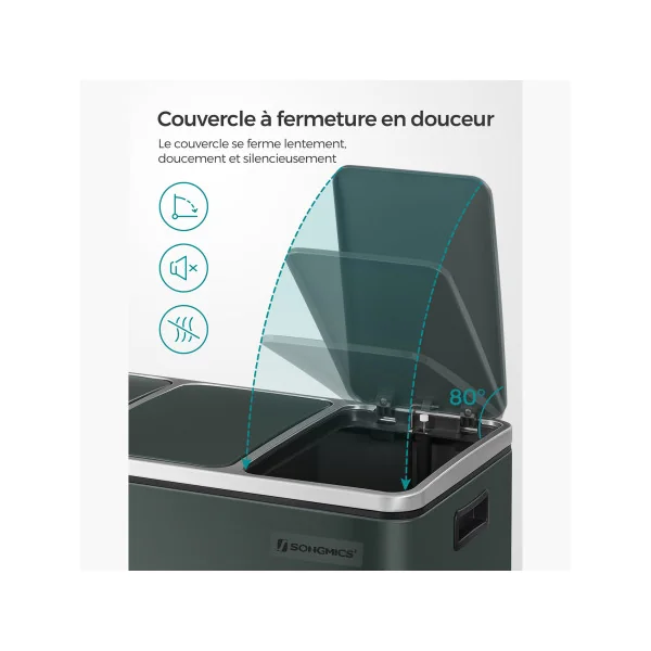 Poubelle en Acier 3x18L Gris Verdâtre Poubelle avec Triple Compartiments