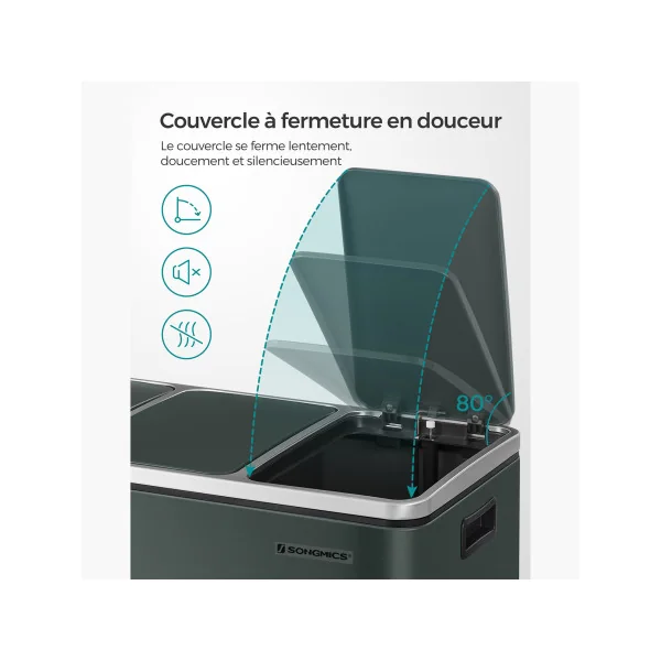 Poubelle en Acier 3x18L Gris Verdâtre Poubelle avec Triple Compartiments