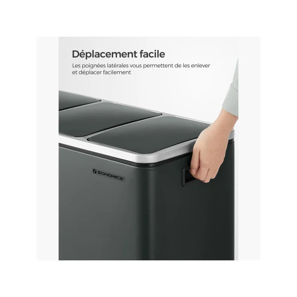 Poubelle en Acier 3x18L Gris Verdâtre Poubelle avec Triple Compartiments