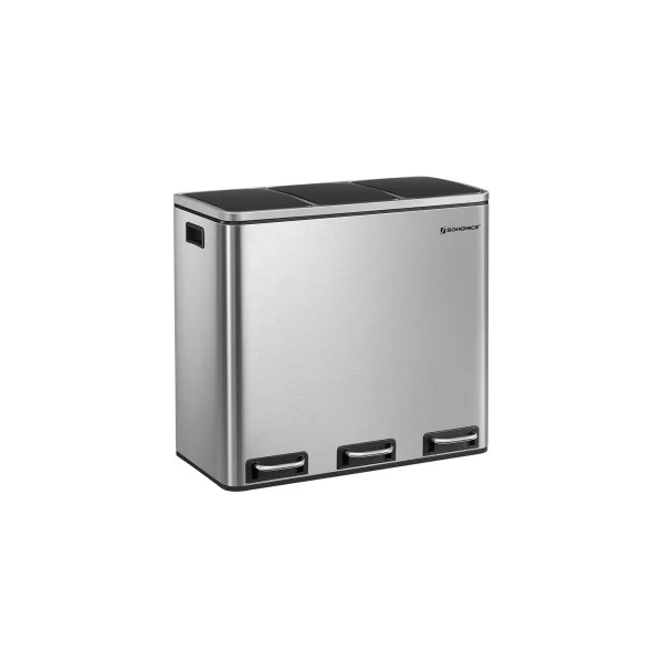 Poubelle en Acier 3x18L Métallisé Poubelle avec Triple Compartiments