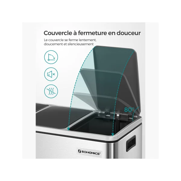 Poubelle en Acier 3x18L Métallisé Poubelle avec Triple Compartiments
