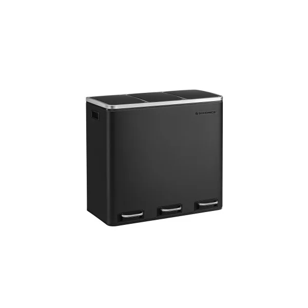 Poubelle en Acier 3x18L Noir Poubelle avec Triple Compartiments