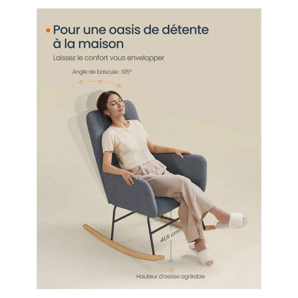 Rocking-chair Gris Fauteuil à Bascule avec Accoudoirs Tissu Peluche Gris