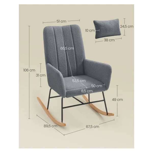 Rocking-chair Gris Fauteuil à Bascule avec Accoudoirs Tissu Peluche Gris
