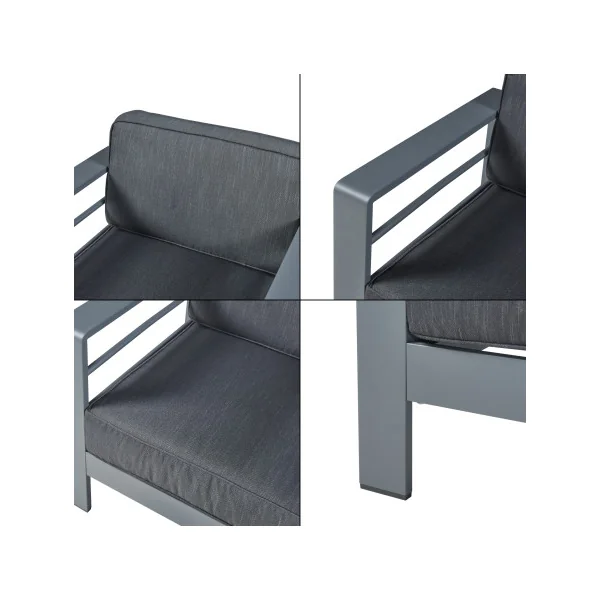 Salon de Jardin en Aluminium 2 Pièces avec Table Plateau Verre et Fauteuil