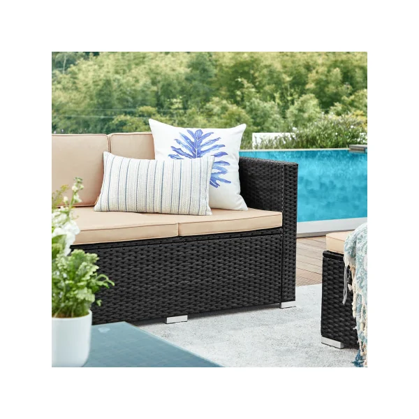 Salon de Jardin en Résine Tressée Noir 5 Pièces Ensemble de Mobilier Extérieur Table Basse Plateau Verre