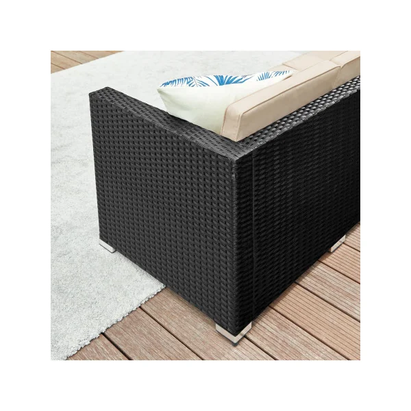 Salon de Jardin en Résine Tressée Noir 5 Pièces Ensemble de Mobilier Extérieur Table Basse Plateau Verre