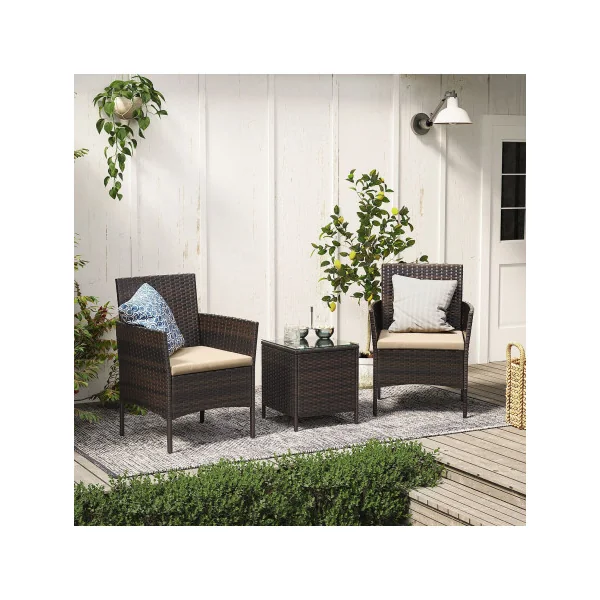 Salon de jardin Marron et Taupe 3 pièces Table et Chaises pour Terrasse Jardin Balcon Marron et Taupe