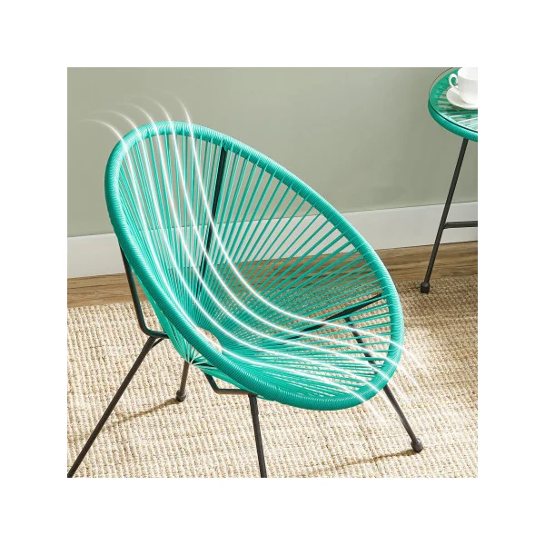 Salon de Jardin Turquoise 1 Table Plateau Verre 2 Chaises en Cordons en Polyéthylène