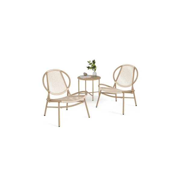 Salon Extérieur Ensemble Salon de jardin 3 pièces Chaises et Table Marron Camel