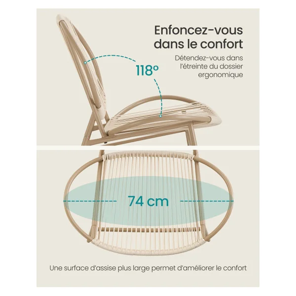 Salon Extérieur Ensemble Salon de jardin 3 pièces Chaises et Table Marron Camel