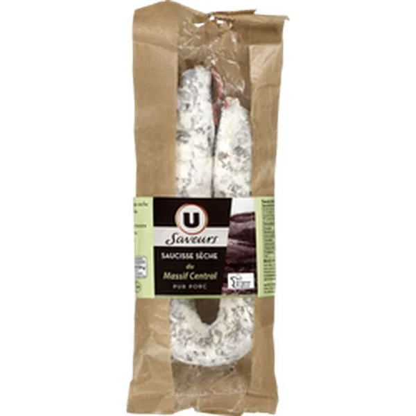 Saucisse sèche pur porc courbe du Massif Centrale, U Saveurs (250 g)