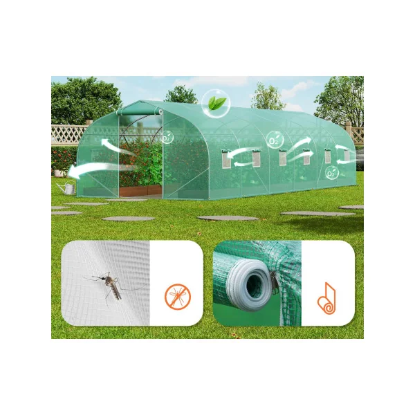 Serre de Jardin 9x3x2m Verte 1 Porte 12 Fenêtres Serre Tunnel Serre Potager Serre Maraichère 27m²