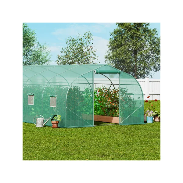 Serre de Jardin 9x3x2m Verte 1 Porte 12 Fenêtres Serre Tunnel Serre Potager Serre Maraichère 27m²