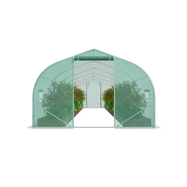 Serre de Jardin 9x3x2m Verte 1 Porte 12 Fenêtres Serre Tunnel Serre Potager Serre Maraichère 27m²