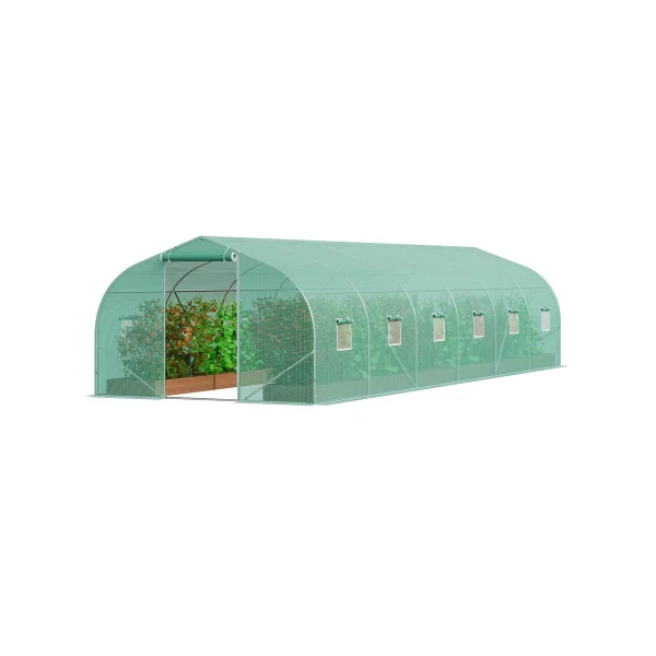 Serre de Jardin 9x3x2m Verte 1 Porte 12 Fenêtres Serre Tunnel Serre Potager Serre Maraichère 27m²