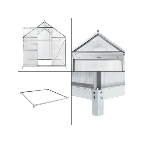 Serre de Jardin Alu et Polycarbonate avec Fenêtre de Toit 3,61 m²