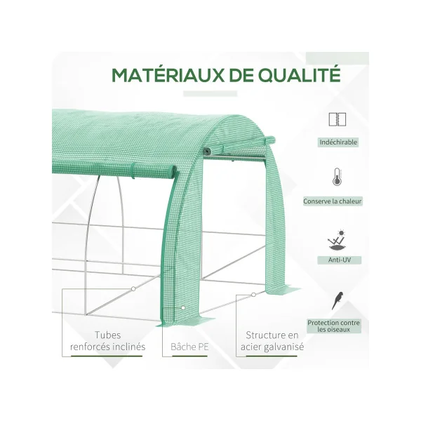 Serre de jardin Verte 6x3x2m Bâche Relevable Serre Potager Serre Maraicher Serre Tunnel 18m²