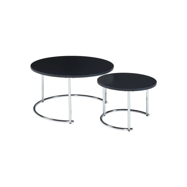 Set 2 Tables Basses Rondes Gigognes Acier Dorée Noir et Chrome