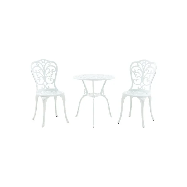 Set Bistrot Jardin Blanc avec Table et Chaises en Fonte d'Aluminium