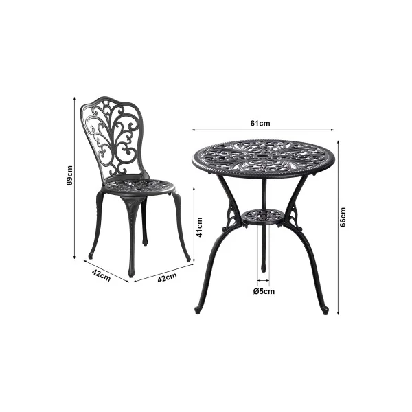 Set Bistrot Jardin Blanc avec Table et Chaises en Fonte d'Aluminium