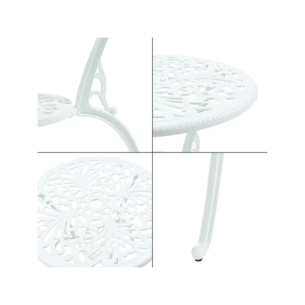 Set Bistrot Jardin Blanc avec Table et Chaises en Fonte d'Aluminium