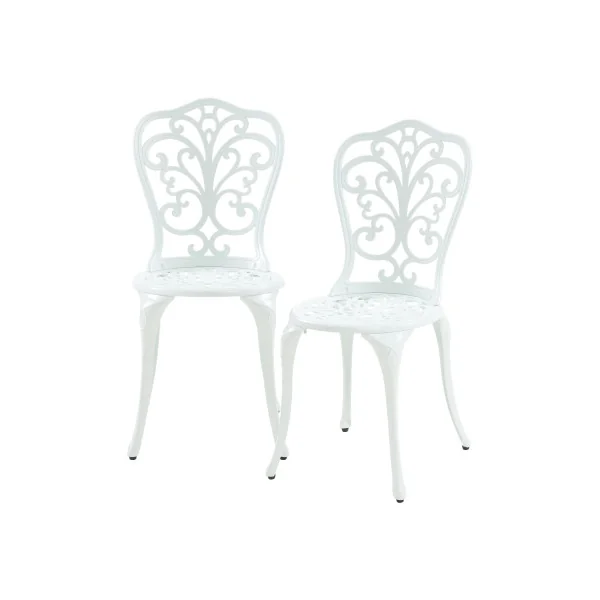 Set Bistrot Jardin Blanc avec Table et Chaises en Fonte d'Aluminium