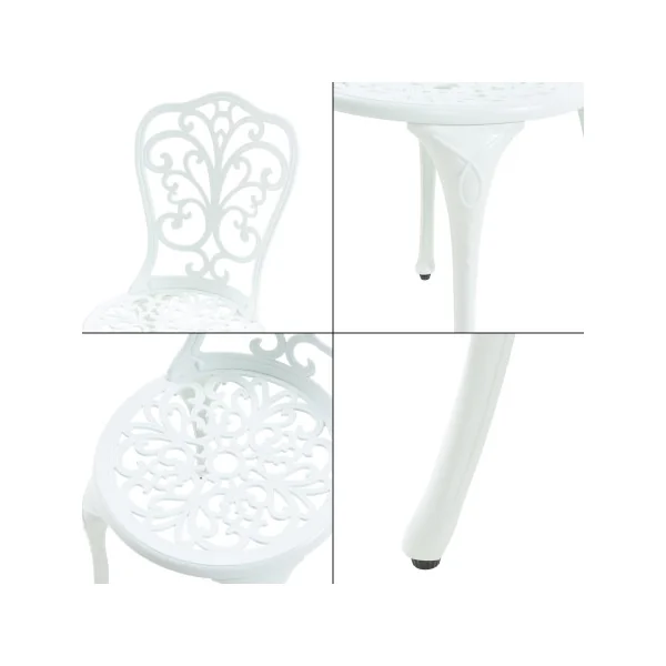 Set Bistrot Jardin Blanc avec Table et Chaises en Fonte d'Aluminium