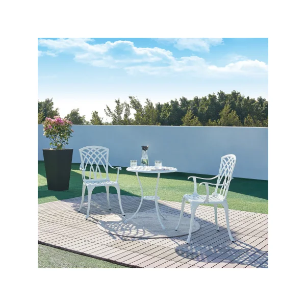 Set de Bistrot Jardin Blanc avec Parasol Table et Chaises en Fonte d'Aluminium