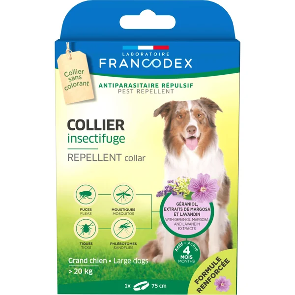 Soin Chien - Francodex Collier insectifuge Grands chiens plus de 20 kg - 75 cm