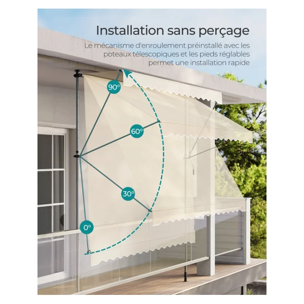 Store Banne Rétractable Manivelle Beige 400 x 120 cm Store Manuel