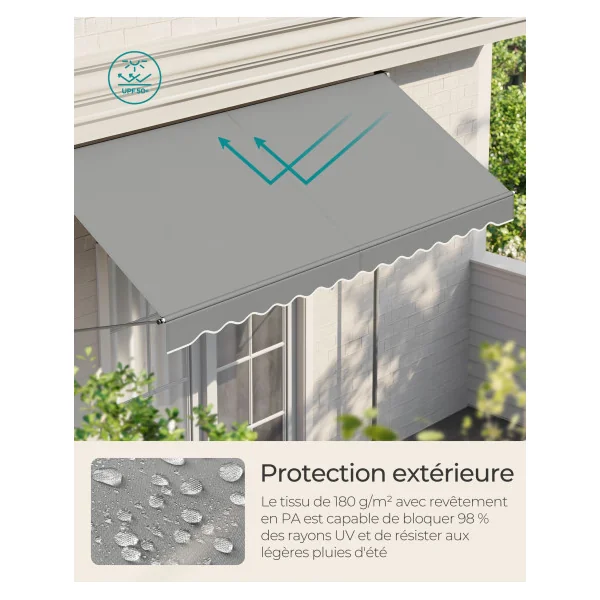 Store Banne Rétractable Manivelle Gris 300 x 120 cm Store Manuel