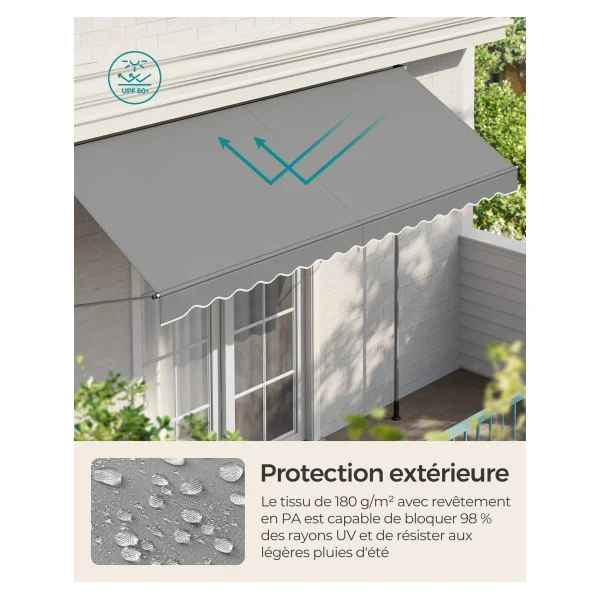 Store Banne Rétractable Manivelle Gris 350 x 120 cm Store Manuel