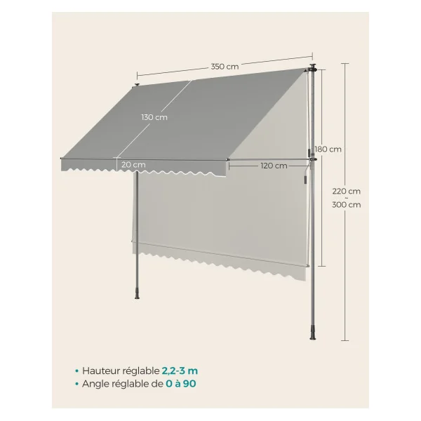 Store Banne Rétractable Manivelle Gris 350 x 120 cm Store Manuel
