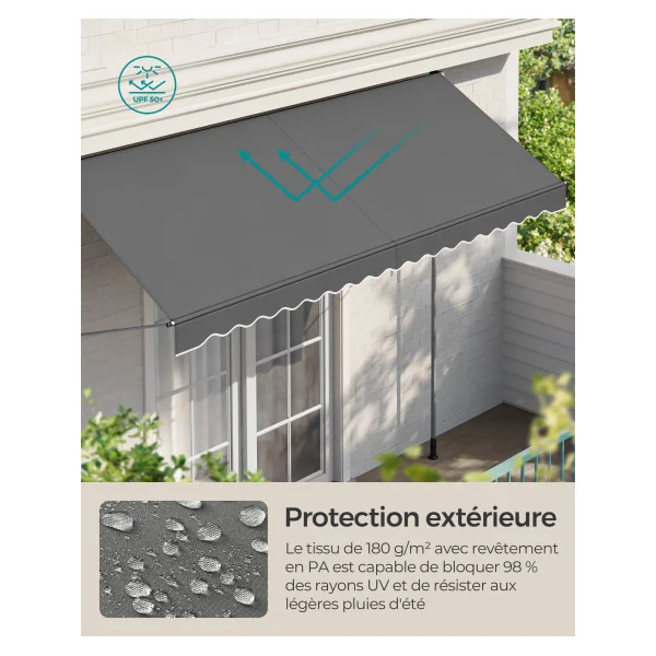 Store Banne Rétractable Manivelle Gris Anthracite 350 x 120 cm Store Manuel