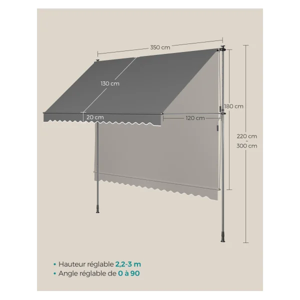 Store Banne Rétractable Manivelle Gris Anthracite 350 x 120 cm Store Manuel