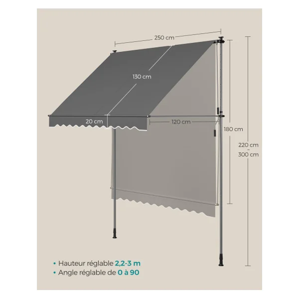 Store Banne Store Manuel Rétractable 250x120 cm Anthracite avec Manivelle