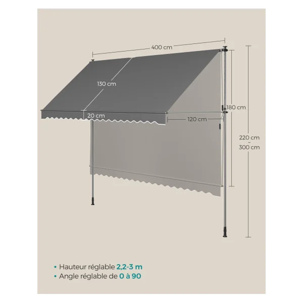 Store Banne Store Manuel Rétractable 400x120 cm Anthracite avec Manivelle