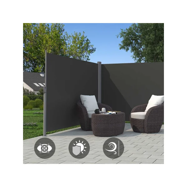 Store Double Latéral Extractible 1,8x6 m Brise-Vue Pare-Soleil Gris Foncé