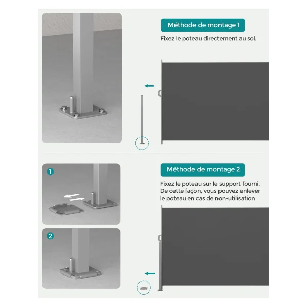Store Simple Latéral Extractible 1,6x3 m Brise-Vue Pare-Soleil Gris Foncé
