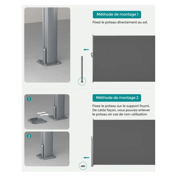 Store Simple Latéral Extractible 2x3 m Brise-Vue Pare-Soleil Gris Foncé