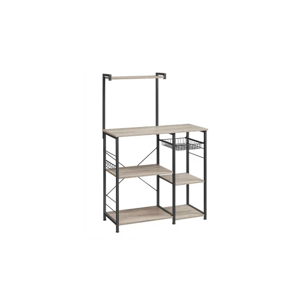 Support pour Four à Micro-Ondes avec Etagère Greige et Noir Rangement Cuisine